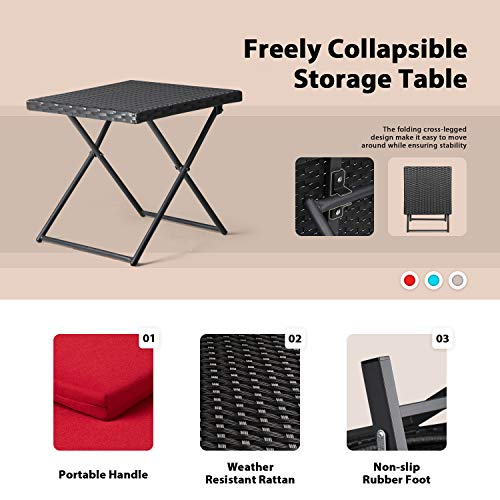 Victone Lounge Chairs For Outside, 3 Pieces Patio Chaise Set Outdoor Poolside Pe Rattan Reclining Chair With Cushion And Folding Table (Red) #TOP3