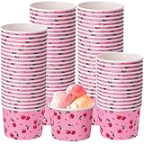 Funnymoom 50 Pack Cherry Treat Snack Cups Red Cherry Heart Ice Cream Paper Cups 9 oz Fruit Disposable Dessert Bowls for Hot or Cold Food Summer Sweet First Birthday Baby Shower Party Supplies