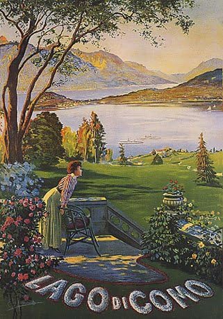 LAGO LAKE DI COMO WOMAN IN GARDEN ITALY TRAVEL LARGE VINTAGE POSTER REPRO