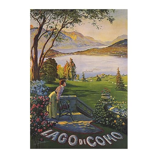 LAGO LAKE DI COMO WOMAN IN GARDEN ITALY TRAVEL LARGE VINTAGE POSTER REPRO