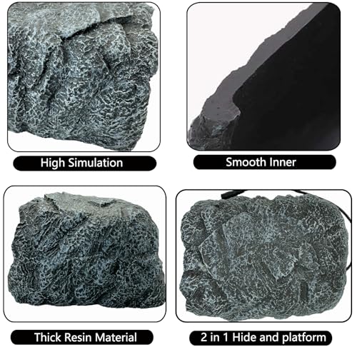 Reptile Heating Hide and Cave Heated Bearded Dragon Basking Platform Simulation Rock Gecko Hideout with Adjustable Temperature for Ball Python Terrarium Turtle Tortoise Bearded Dragon Gecko - Thumbnail 3