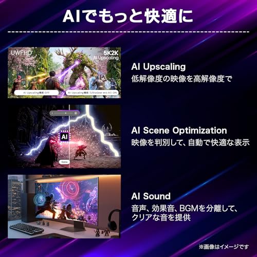 LG ゲーミングモニター UltraGear evo AI 45GX950B-B 45インチ 5K2K(5120×2160)/MLA/デュアルモード WUHD@165Hz/WFHD@330Hz/0.03ms(GTG)/DCI-P3 98.5%/ΔE≦2/最大輝度1300cd/㎡/DisplayHDR TB 400/USB Type-C(最大90W給電)/HDMI 2.1/DP 2.1