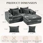 L Canapé modulaire sectionnel en forme, Coque sans nuage avec ottoman, Mousse mémoire en peau de Corduroy, Porte-cup intégré & Poche de rangement pour chambre à coucher, pas d'assemblage requis (Grey, 80")