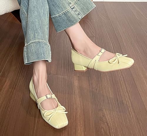 Womens Mary Jane Flats Shoes Retro Bow Square Toe Chunky Block Low Heel Ballet Flats Casual Slip on for Wedding Dressy3