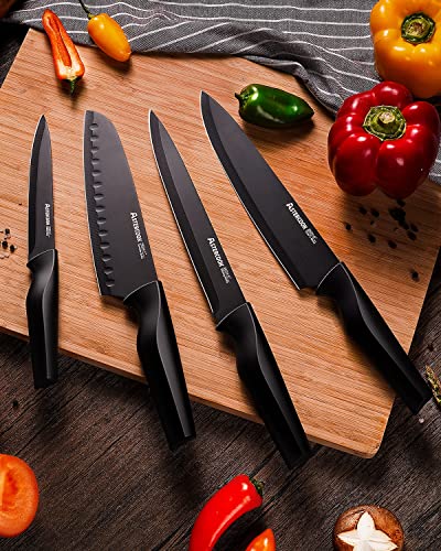Astercook Knife Set, Kitchen Knife Set With Built-In Sharpener Block, Dishwasher Safe, 15 Pieces German Stainless Steel Knife Block Set, Black #TOP7