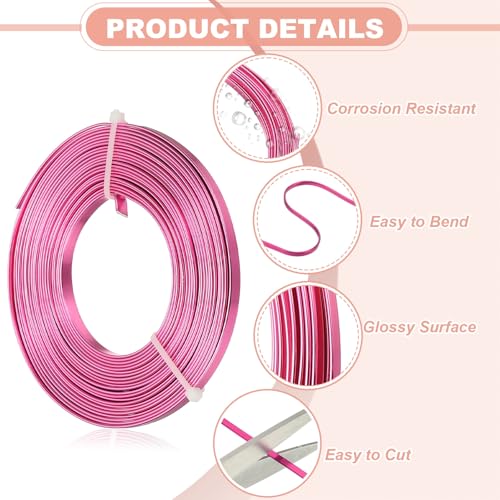 Image of uxcell 18 Gauge Flat Aluminum Wire, 16.40 ft 5mm Wide Aluminum Crafts Wire for Flower Bonsai Crafts Carving DIY Bezel Sculpting Gem Metal Wrap, Rose Red