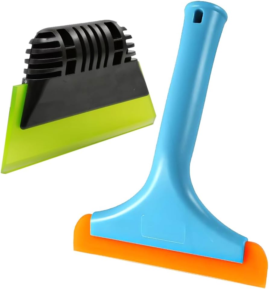 6" Small Silicone Squeegee 5-inch Handy Small Rubber Window Shower Squeegee Auto Water Blade for Car Windshield, Window, Mirror, Glass Door, Ice Snow Removal Scraper Tool (Blue and Orange)