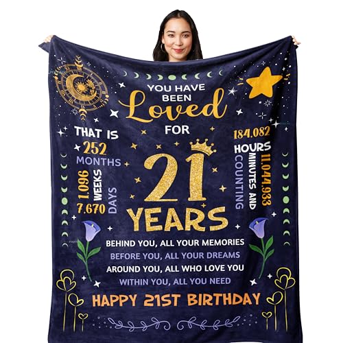 POQUSH 21st Birthday Gifts for Her, 21st Birthday Decorations Blanket