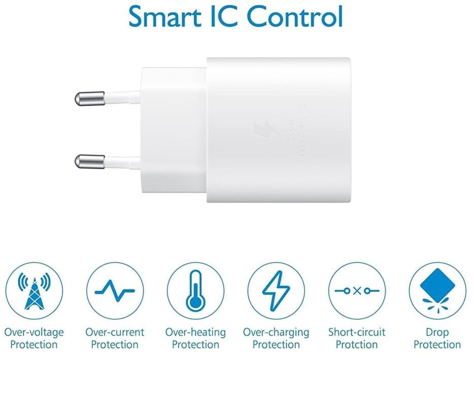 Image of Original Samsung 25W USB-C Super Fast Charger for Samsung S23 FE 5G Mobile True 25W Pd Charging Adapter Compatible for Galaxy S23 FE / S23 / S23 Plus Phone (White).