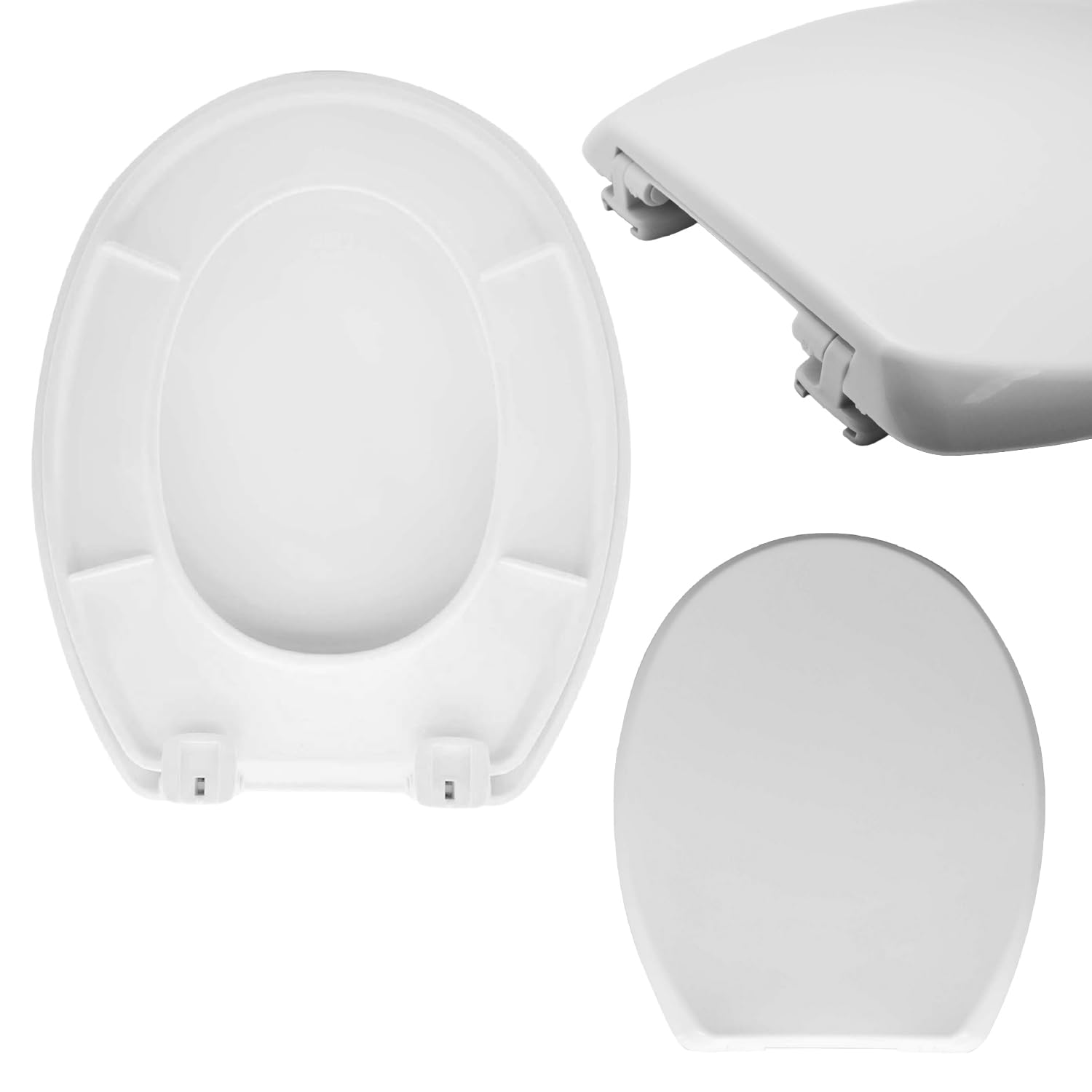 Crisalide® - Asiento de inodoro universal compatible blanco, tapa de inodoro con cobertura completa de MDF, cierre Soft Close, fijación ajustable de PVC, gomas antideslizantes, 36,7 x 44,5 cm
