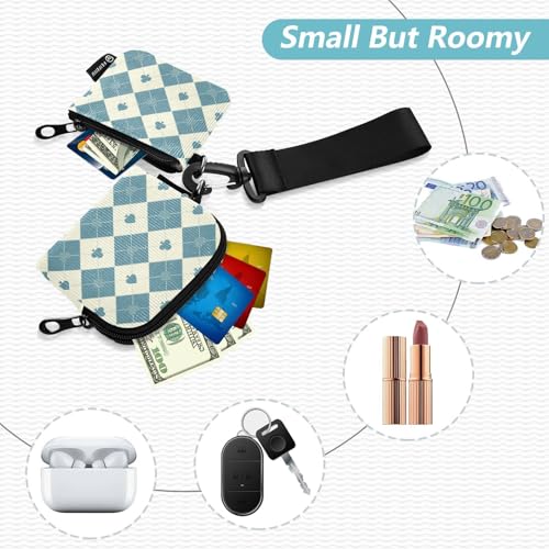 Blue Beige Poker Women's Dual Wallets Business Card Cases Minimalist Coin Purse Change Holder with Wristlet Strap for Work Travel 2 Pcs billetera de Mujer para tarjetas2