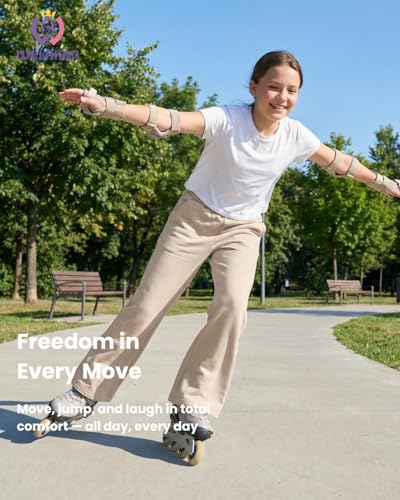 Image of WELAKEN Girls Sweatpants for Casual & Athletic - Kids Flared Pants Bell-Bottom Trousers with Pockets