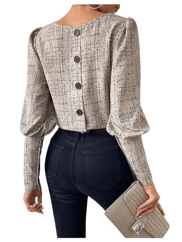 GORGLITTER Women's Button Back Work Blouse Office Leg of Mutton Long Sleeve Business Dressy Corporate Outfits 2025