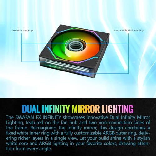 Image of Thermaltake SWAFAN 120 EX INFINITY ARGB; Infinity Mirror Hub & Frame; 120mm x 28mm; 500~2000 RPM; MagForce 2.0; Swappable Blades; 5V 3-Pin Motherboard Sync; Screw Covers; 3-Pack;Black;CL-F245-PL12SW-A
