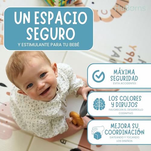HUBORNS - Alfombra bebé plegable acolchada 200×180 cm para juegos y gateo, manta de actividades impermeable y reversible, tapete infantil antideslizante, regalo ideal recién nacidos (Mapa XL) - imagen 2