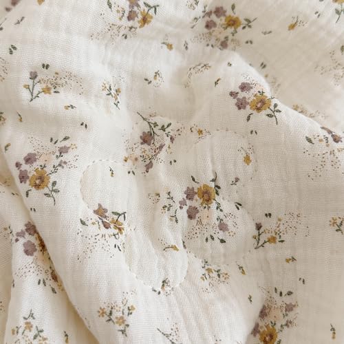 Image of BuLuTu Muslin Baby Quilt for Girls Boys Quilted Blanket 2 Layers Gauze Cotton Baby Blanket Nursery Bed Blanket Shower Gift for Toddler Newborn, Crapemyrtle Pattern, 47 inchx59 inch