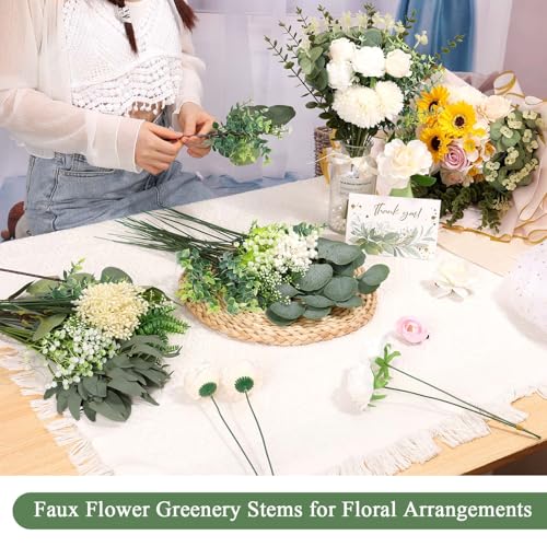 Image of Dexpinzo 120 Pcs Mixed Artificial Eucalyptus Stems Flowers Bulk, 15 Kinds