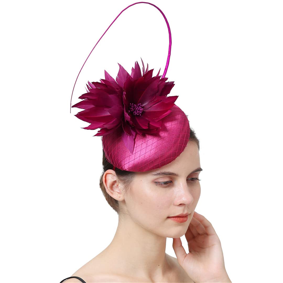 Lmtossey Satén Boda Fascinatos Sombrero Mujer Tocado Quill Accesorios para El Cabello Novia Malla Tocado Diadema