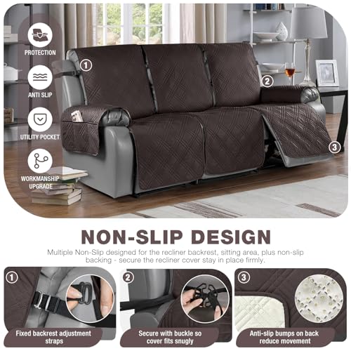 Image of TAOCOCO 100% Waterproof Recliner Sofa Cover, Non Slip Split Couch Covers for Reclining Couches with Elastic Straps, Washable Reclining Sofa Cover Furniture Protector for Kids Pets(3 Seater, Mocha)