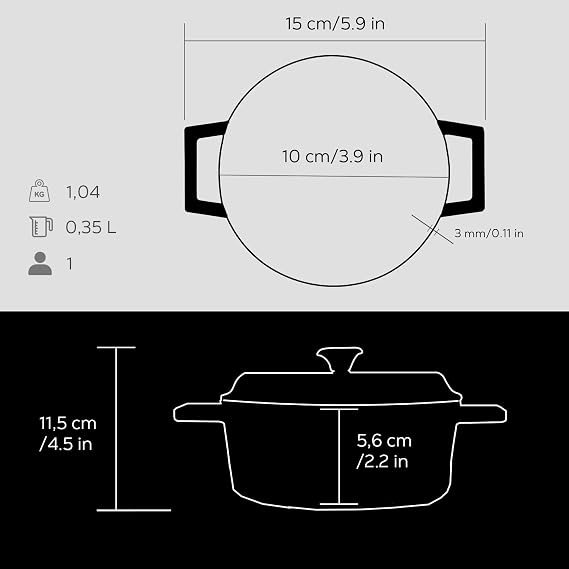Lava Metal Casting Mini Cookware, 10cm, 0.35 L Volume, Black