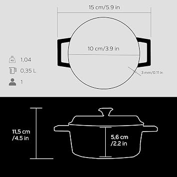 Lava Metal Casting Mini Cookware, 10cm, 0.35 L Volume, Black