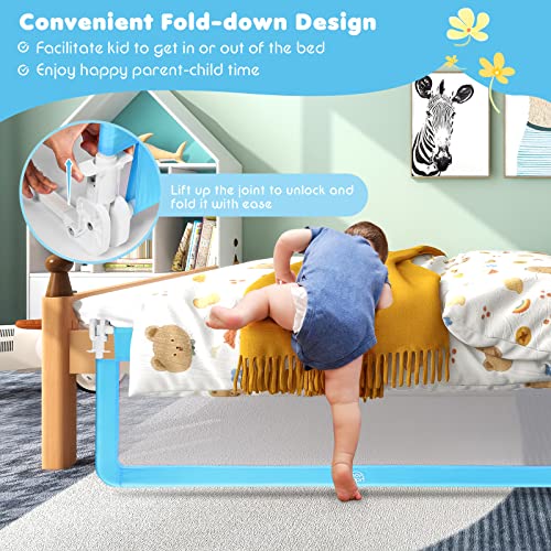 Baby Joy Bed Rails For Toddlers, 59'' Extra Long, Swing Down Bed Guard W/Safety Straps, Folding Baby Bedrail For Kids Twin, Double, Full Size Queen & King Mattress (Blue, 59-Inch) #TOP2