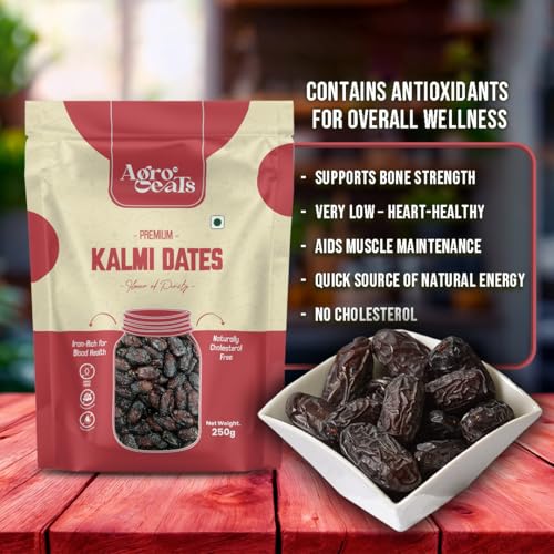 Image of AGROEATS PREMIUM KALMI DATES - 250g Pack | Juicy & Delicious Khajoor, Khajur | No Artificial Colours | Naturally Sweet | Instant Energy | Pack of 2