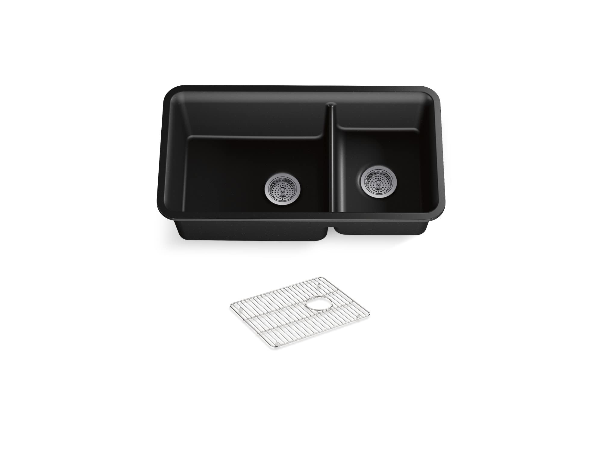 KOHLER K-8204-CM1 Cairn Sink, 33" Neoroc Composite Undermount Double-Bowl Kitchen Sink, Composite Kitchen Sink with Sink Rack, Matte Black