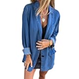 Denim Blazer for Women Oversized Jean Jacket Business Casual Button Down Long Sleeve Jackets Blazers Shacket Coats