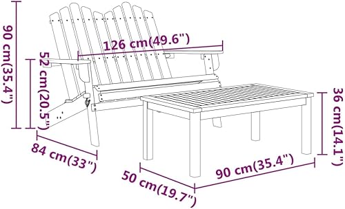 Miniatura 2 de Solid Acacia Wood Folding Adirondack Chair Set with Bench and Coffee Table for Outdoor Patio Garden Lounge