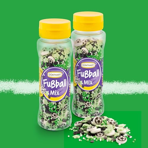 Günthart EM 2024 Fußball Mix Streusel 115g im 2er Set, Fussball Streusel zum Backen von Cupcakes & Muffins, Backdekorationen ideal für EM-Partys, Geburtstage, Taufen oder Einschulungen