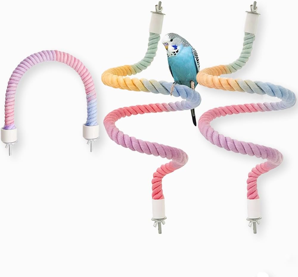 3pcs Nopikku Gradient Bendable Bird Rope Perch Stand Bird Cage Climbing Rope ...