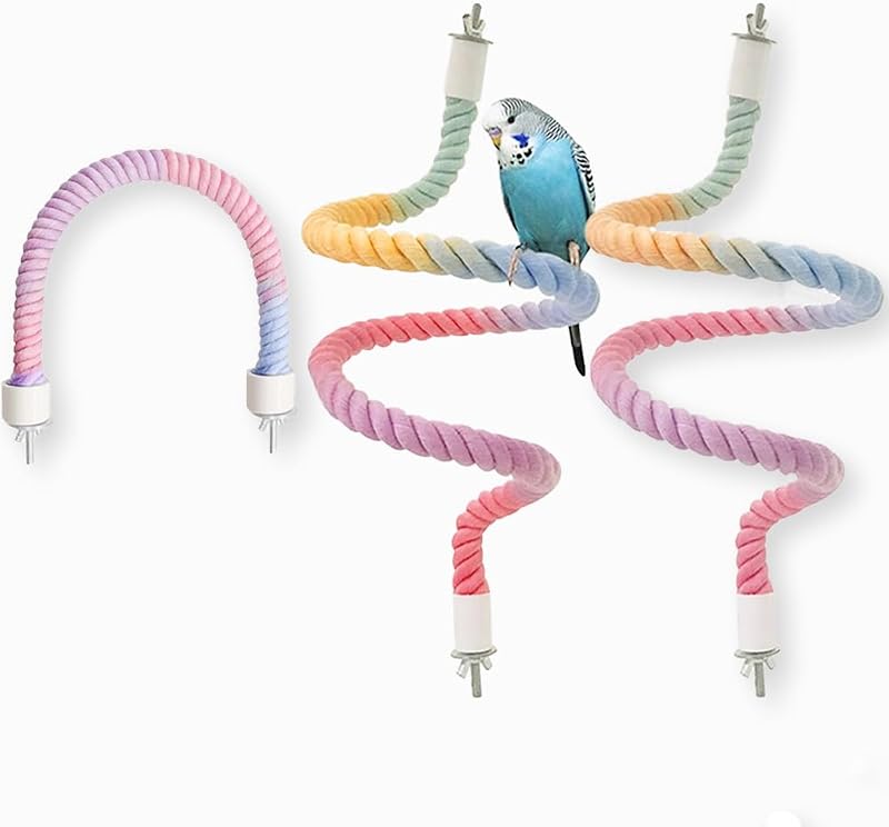 Poleiros de Corda Flexíveis para Aves Nopikku, Coloridos, 2 Longos e 1 Curto, Pacote com 3