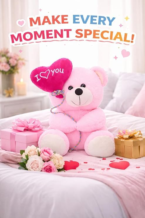 Image of ZEXSAZONE I Love You Heart Balloon Teddy Bear Soft Toy | Cute Plush Teddy with Love Message Balloon | Romantic Gift for Girlfriend, Wife, Boyfriend | Valentine, Anniversary & Birthday Gift.