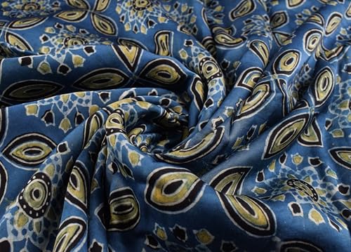 Image of Ethnics of Kutch Womens's Ajrakh Modal Silk Natural Dye Hand Block Print Unstitched Kurta Fabric