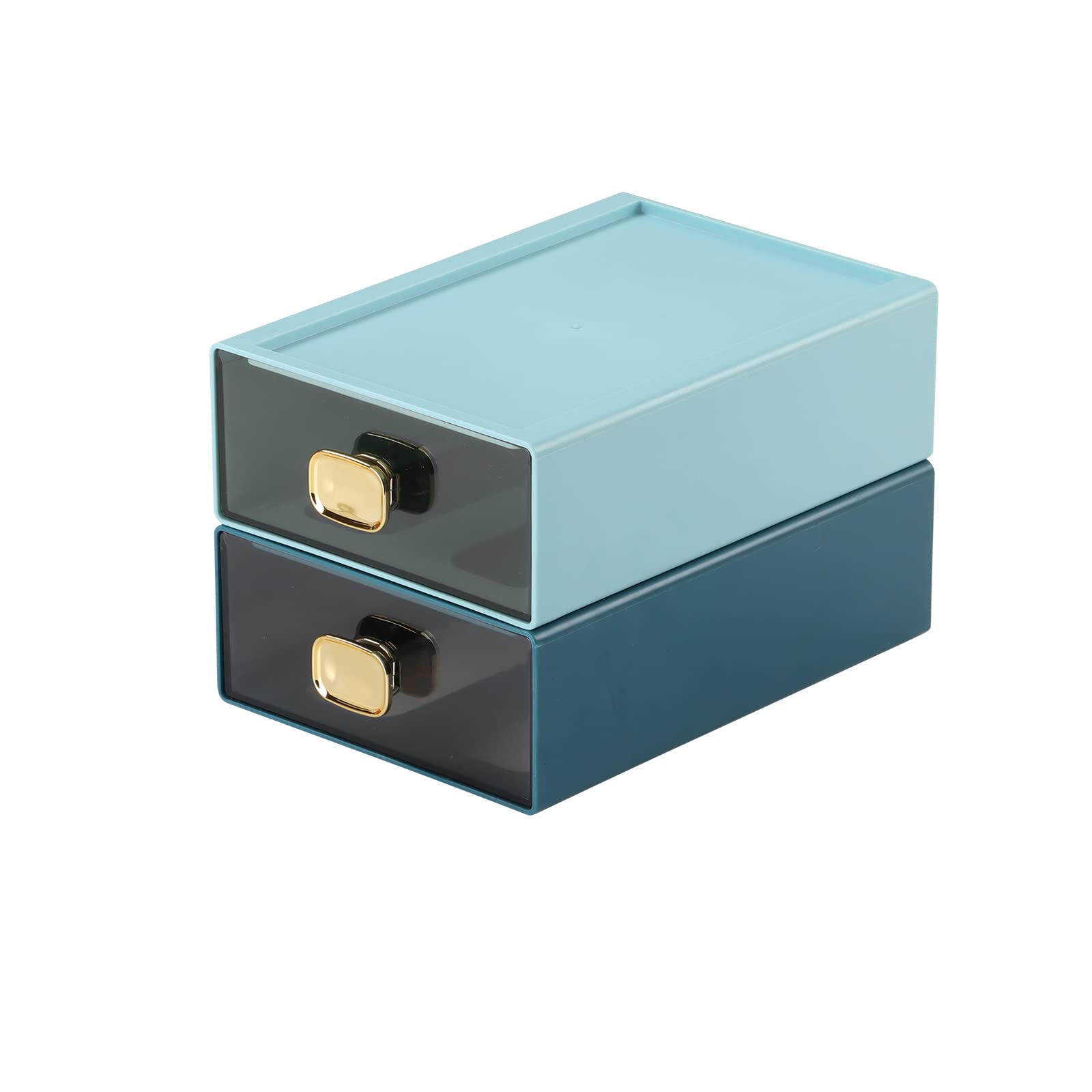 Spacious Desk Drawers, Stackable Desktop Organizer, Plastic Storage Box for Office, School & Home Supplies (2 Middle Drawers, BU & CYAN)