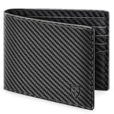 TEEHON Mens RFID Blocking Carbon Fibre Leather Wallet - Bi-Fold Card Wallet with 10 Card Slots, 2 ID Windows, 2 Cash Compartments - Black