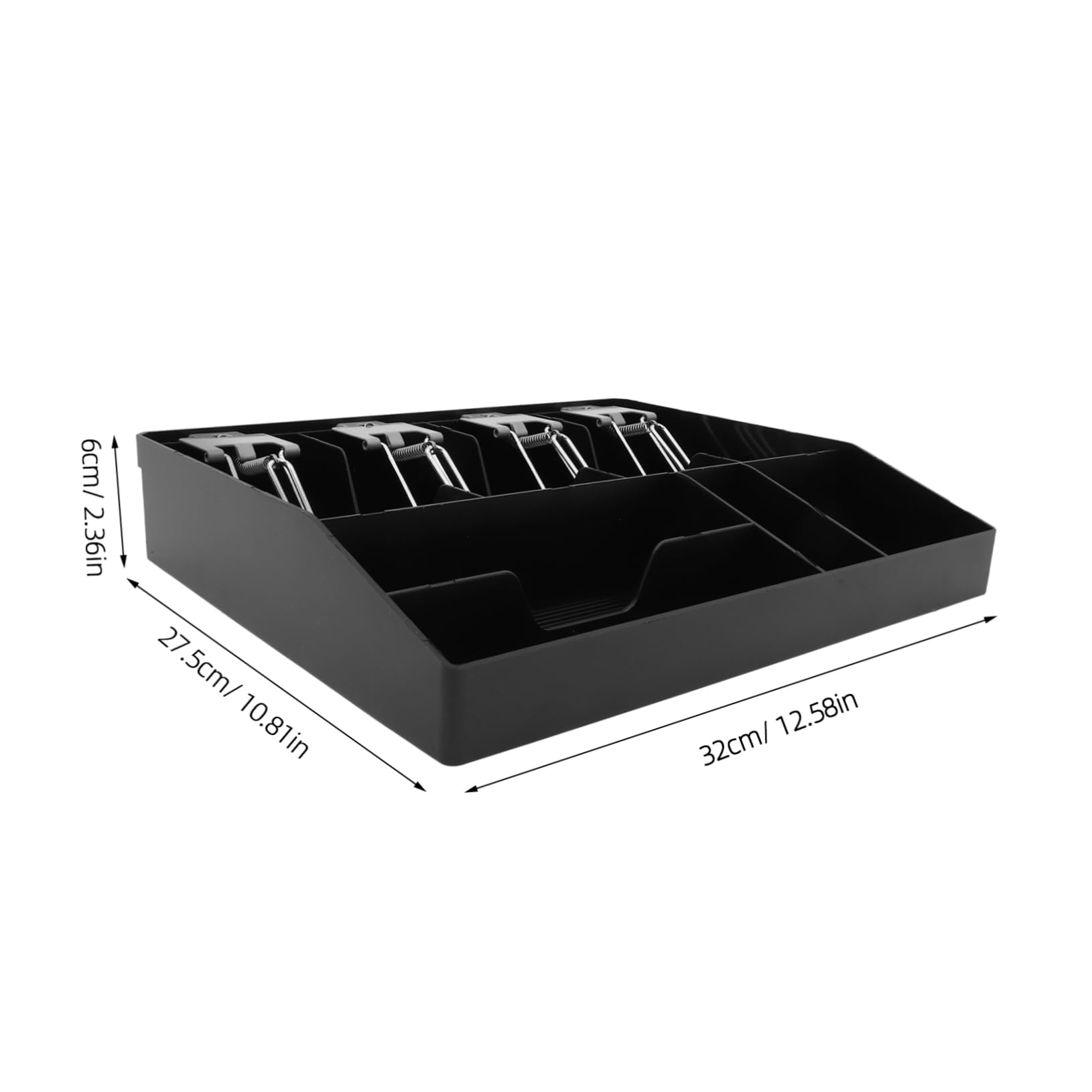 Kassenbox Sowie Clip Kassenschublade Schwarz aus Abs und Metall mit Mehreren Fächern mit Drei Münz und Drei Scheinfächern für Kleinunternehmen Geeignet für Geschäfte