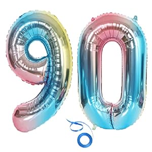 SNOWZAN XL Zahlen Ballon Nummer 90.Luftballon Regenbogen Mädchen Junge Luftballons Zahl 90.Geburtstag Deko Blau Rose…
