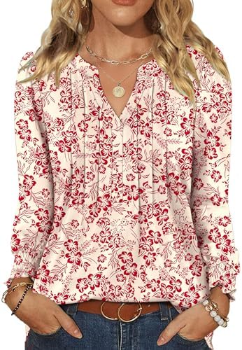 LOMON Womens Tops Dressy Casual Pleated Ruffle Long Sleeve Tunics...