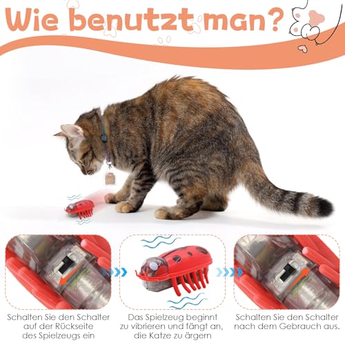 4 Stück Mini Käfer, Elektrische Insekten, Käfer, Kakerlaken, Marienkäfer, Mäuse, ladybug, Maulwürfe, Elektrisches Haustier Marienkäfer Spielzeug für Katzen und Hunde, Insekten Spiel für Kinder