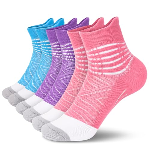 IRAMY Compression Ankle Support Running Socks Women Wicking 3 Pairs Quarter Athletic Cushioned...
