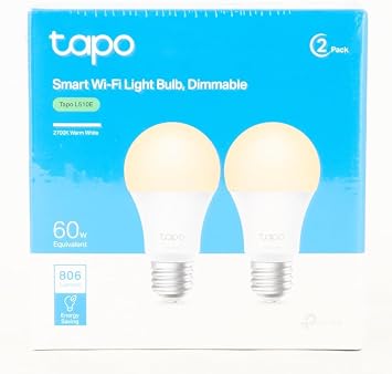 Tapo L510E 2-pack , Ayarlanabilir Akıllı Wi-Fi Ampulü, 806 Lümen, E27 Duy, 8,3W, Enerji tasarrufu, Amazon Alexa ve Google Home ile çalışır, Kısılabilir Yumuşak Sıcak Beyaz, Hub Gerekmez