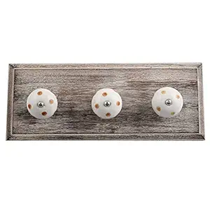 IndianShelf Handmade Dot Coat Hooks Hangers Wall Holders Hanging Key Clothes Mount Hat Mug Kitchen Utensils Bathroom (Wooden_White_4 Inches)-1 Piece