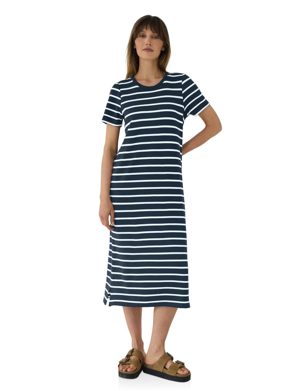 Street One Studio Damen 1409282 Midi-Kleid mit Puffärmeln und Streifen (1er Pack)