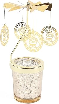 Uposao Rotary Tea Light Carousel Angel Spinning Candle Holders, Metal Tea Light Holder Glass Star Cup Rotating Metal Candlestick for Home Decor Gifts Mom, Birthday, Wedding