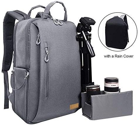 Auelife Camera Bag Waterproof Multipurpose Anti-Shock DSLR Camera Backpack for Nikon Sony Canon SLR/DSLR Cameras Mirrorless Lens and Tripod Larger Size with a Rain Cover,Dark Gray