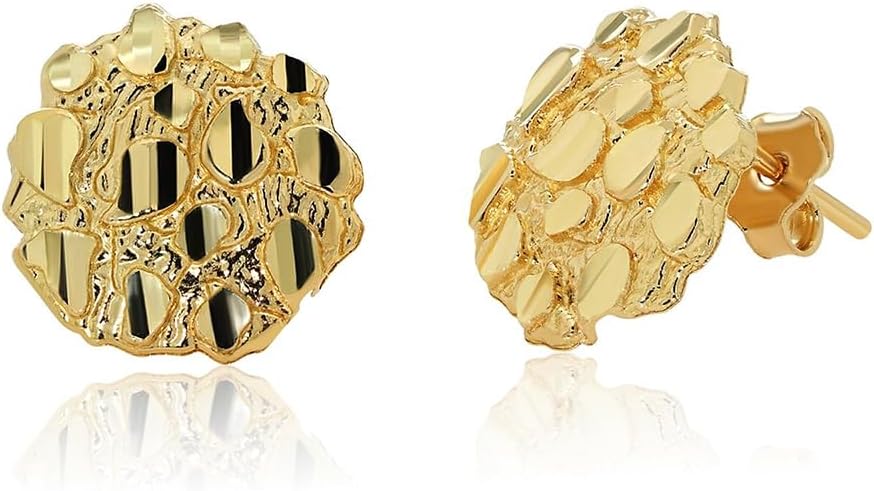 Textured 14k Yellow Gold Round Nugget Stud Earrings with Push Back - 5 Sizes