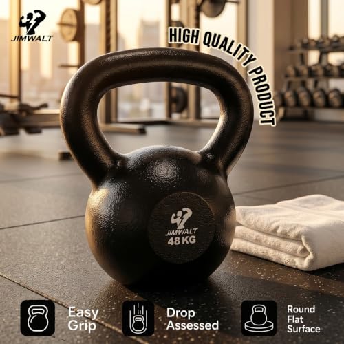 Image of Jimwalt Heavy Duty Enameled Cast Iron Kettlebell | Smooth Non-Slip Grip, Chip-Resistant Coating | Perfect for Strength Training & Home Gym (Enameled Coated 20KG)