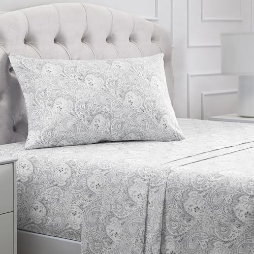 Image of Mellanni Twin Sheets Set - 3 PC Iconic Collection Bedding | Hotel Luxury, Extra Soft, Cooling Bed Sheets - Wrinkle, Fade, Stain Resistant (Twin, Paisley Gray)